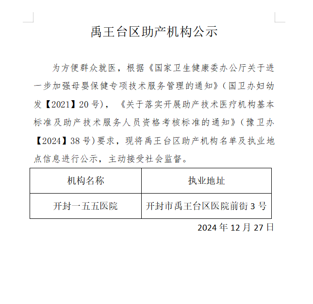 禹王台区助产机构公示